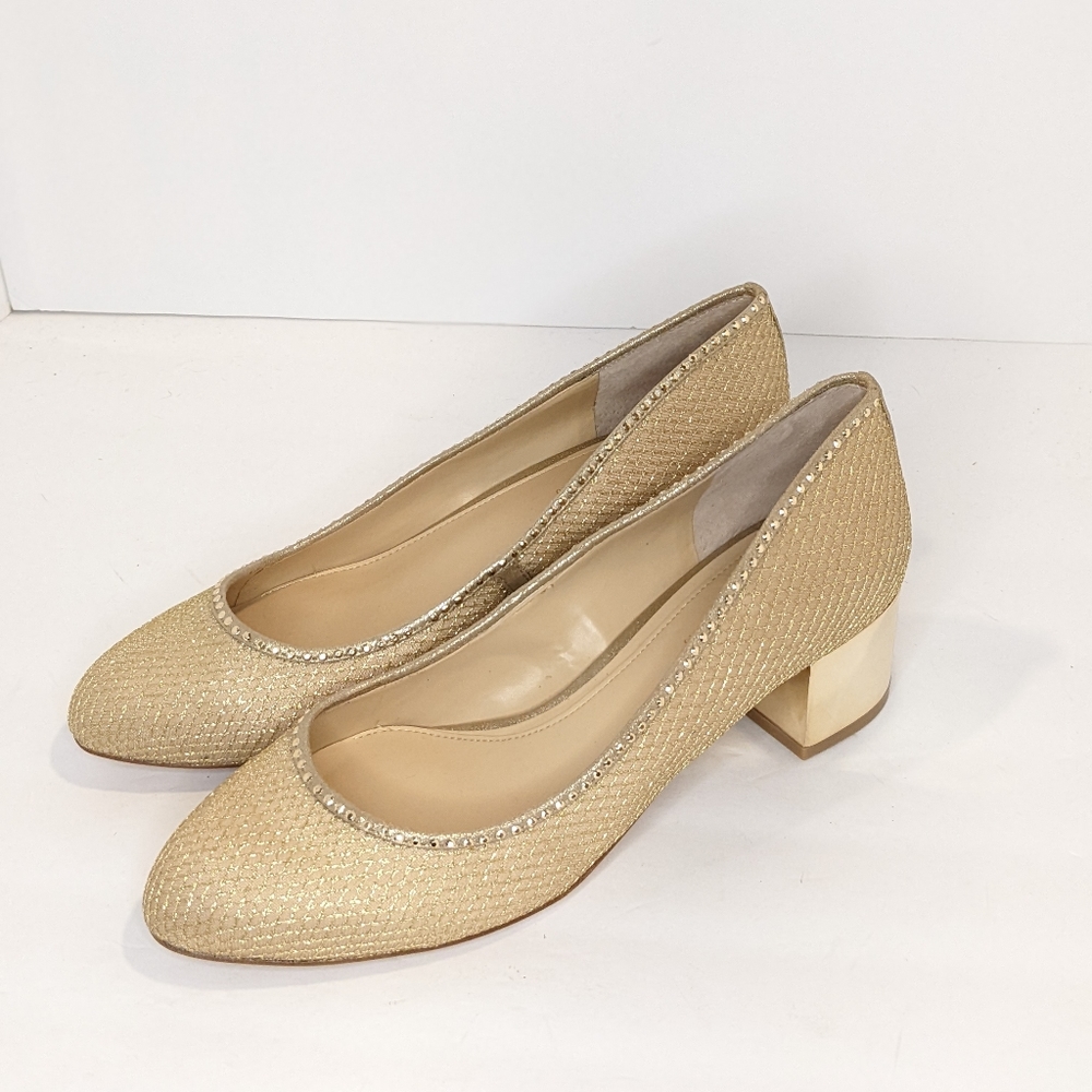 Gold Low Block Heel Pumps for Women - Picture 13 of 16